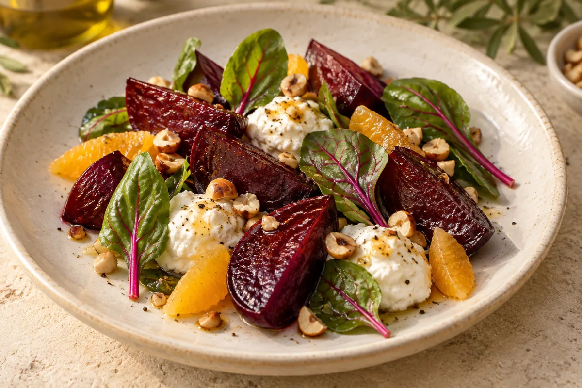 Illustration of roasted beetroot, goat's cheese and Barby.